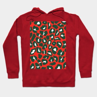 Christmas Holidays Themed Red and Green Leopard Print Hoodie